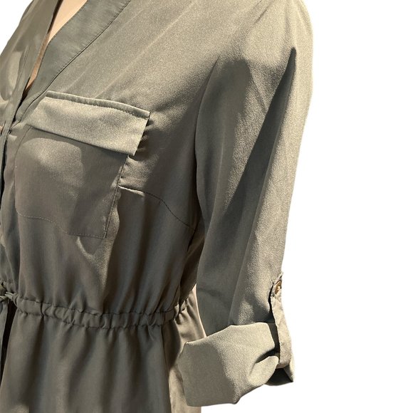 MERONA Dress Size M Green Hi Low Back 3/4 Sleeves Drawstring Elastic Waist - Picture 5 of 11